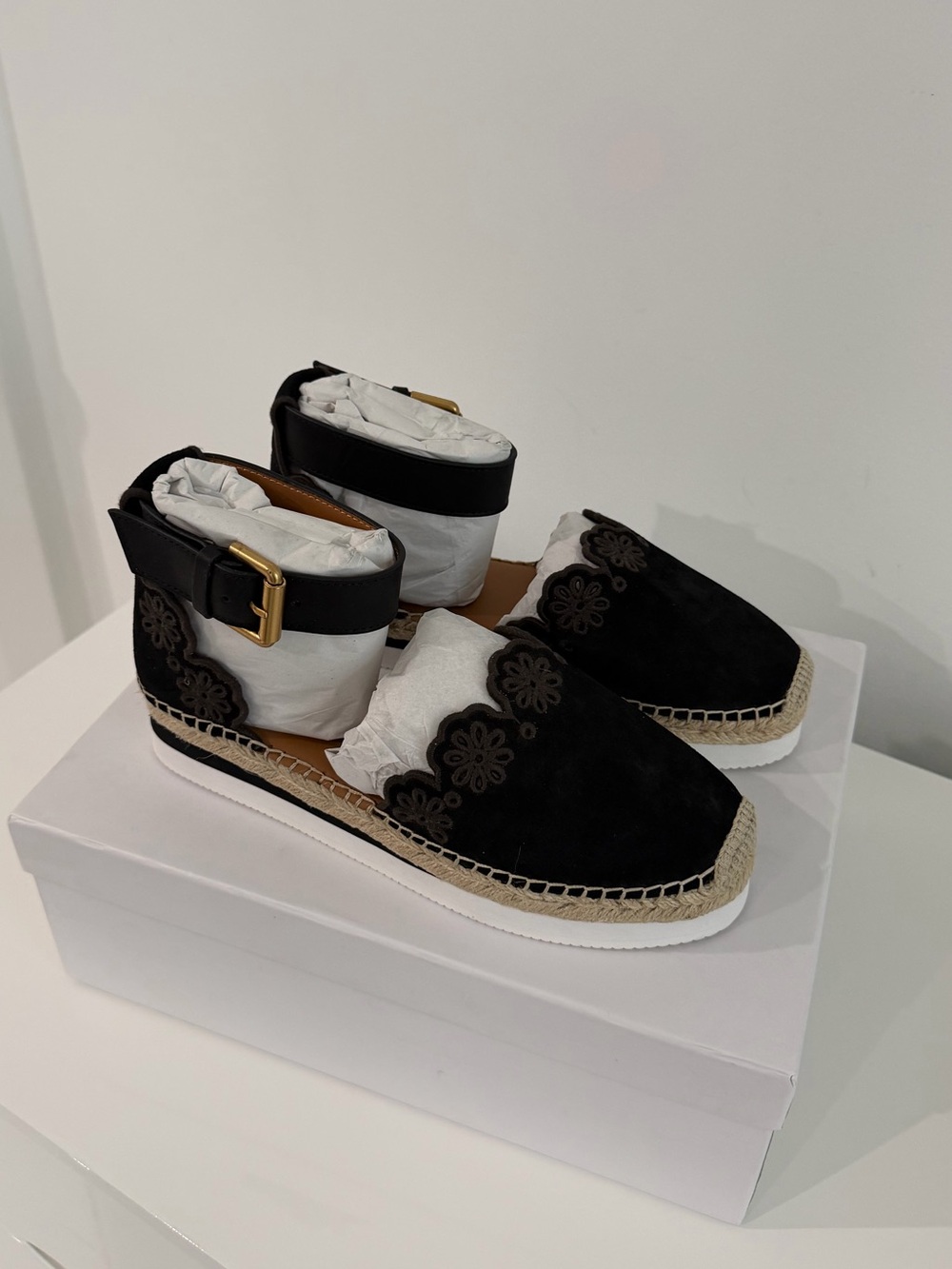 Brand New See By Chloe Black Espadrille Ankle-Wrap Flats